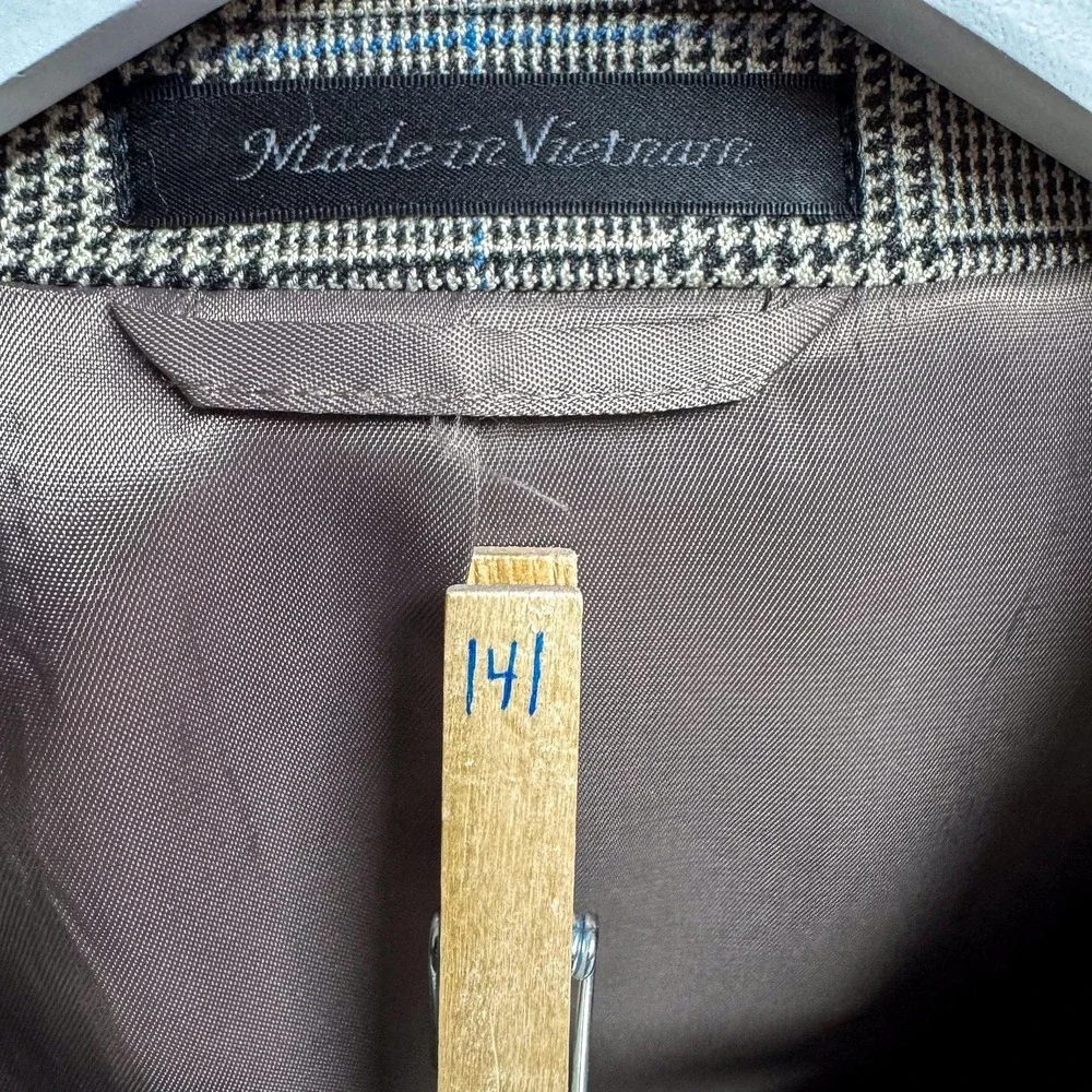 Lauren Ralph Lauren Blazer Mens 48R Brown Check Plaid Stretch Sport‎ Coat Jacket